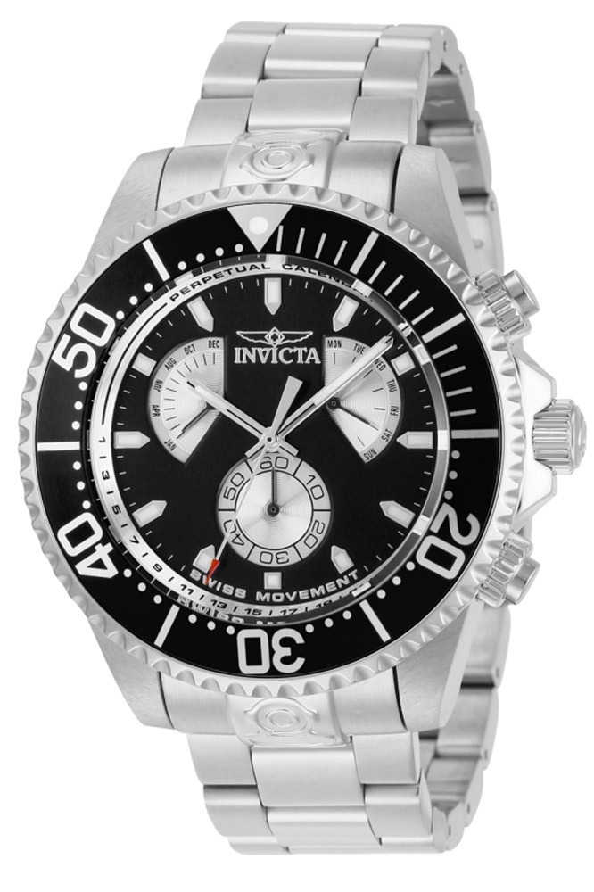 Invicta Pro Diver Mens Quartz 47 mm Stainless Steel Case Black, Silver Dial - Model 29970