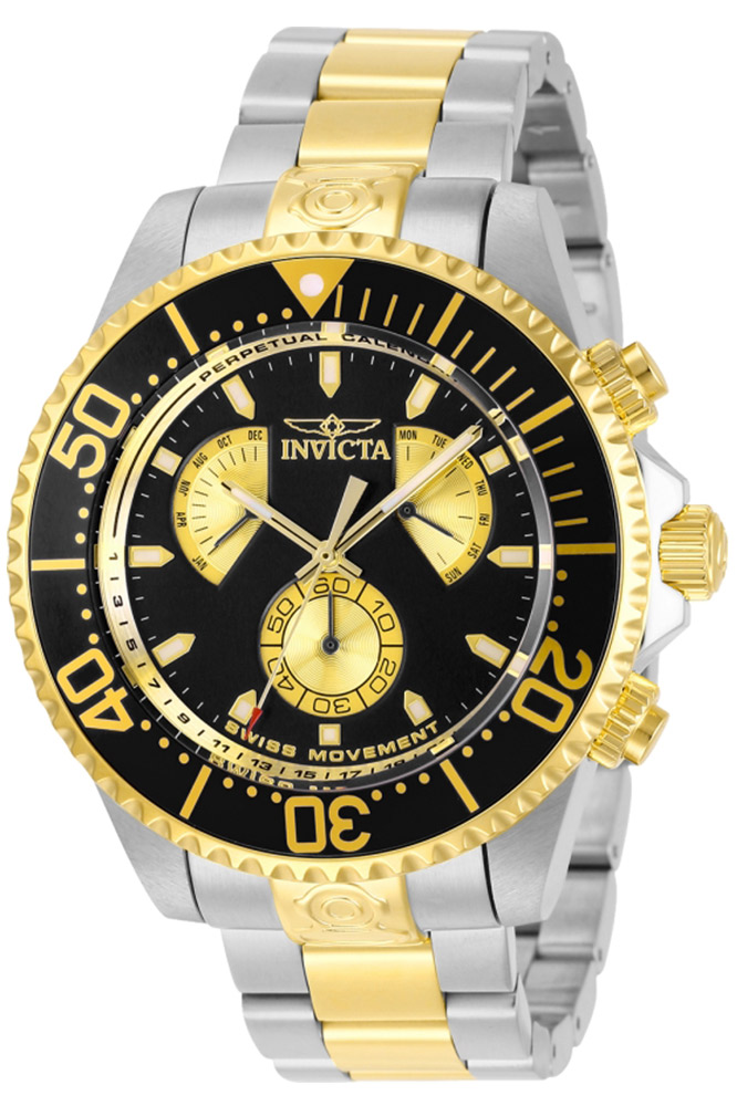 Invicta Pro Diver Mens Quartz 47 mm Stainless Steel, Gold Case Black, Gold Dial - Model 29972