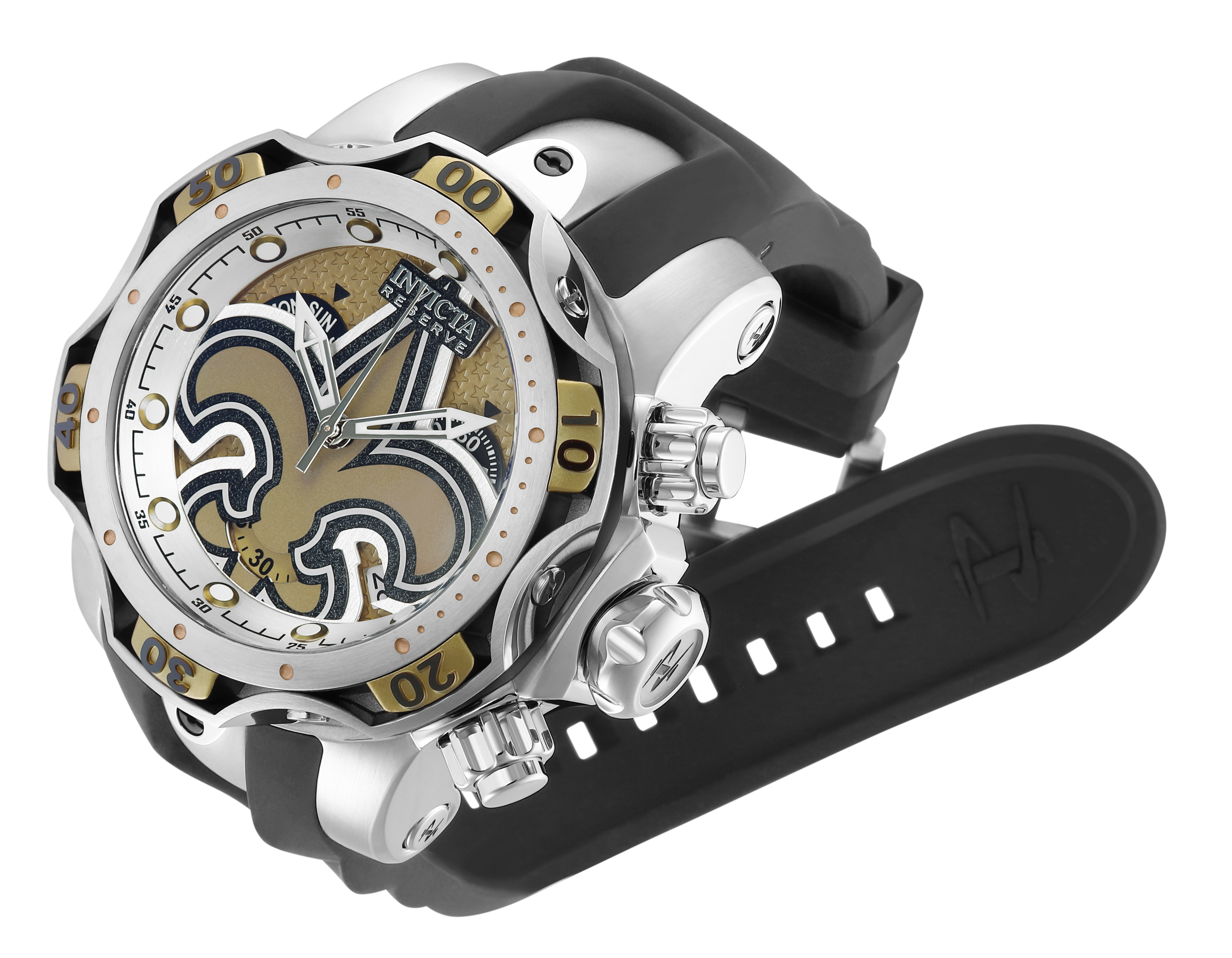 Invicta NFL New Orleans Saints Swiss Ronda Z60 Caliber Men's Watch -  52.5mm, Steel, Black (33080)