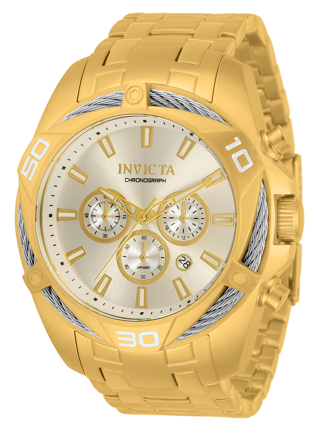 Invicta Bolt Quartz Mens Watch - 50mm Stainless Steel Case, Stainless Steel Band, Gold (34121)