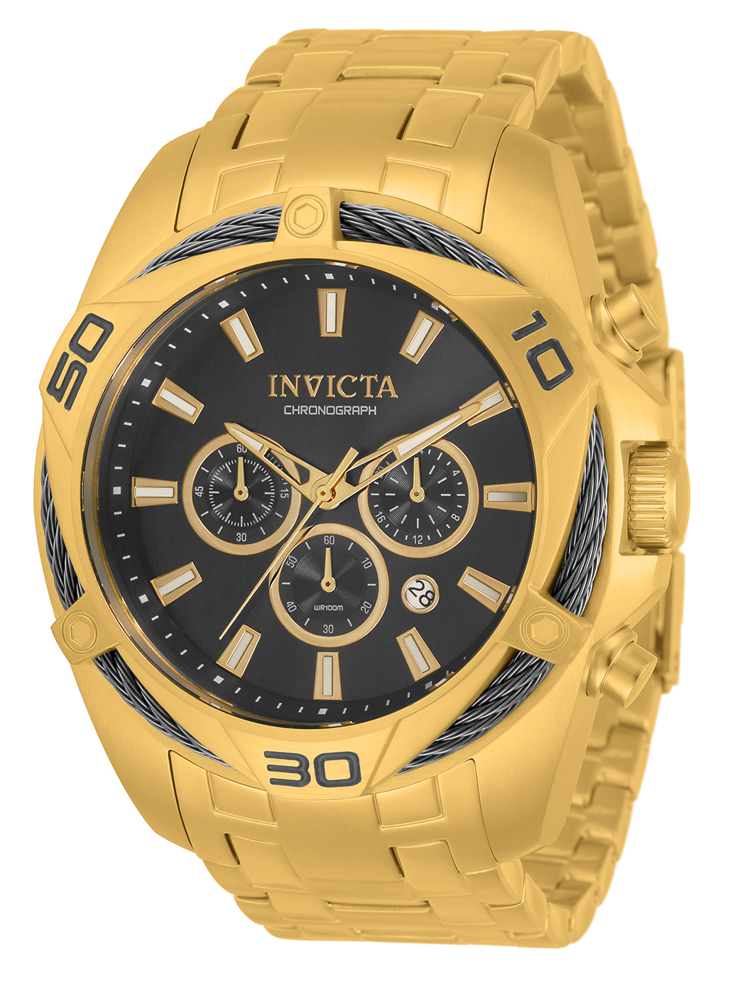 Invicta Bolt Quartz Mens Watch - 50mm Stainless Steel Case, Stainless Steel Band, Gold (34122)