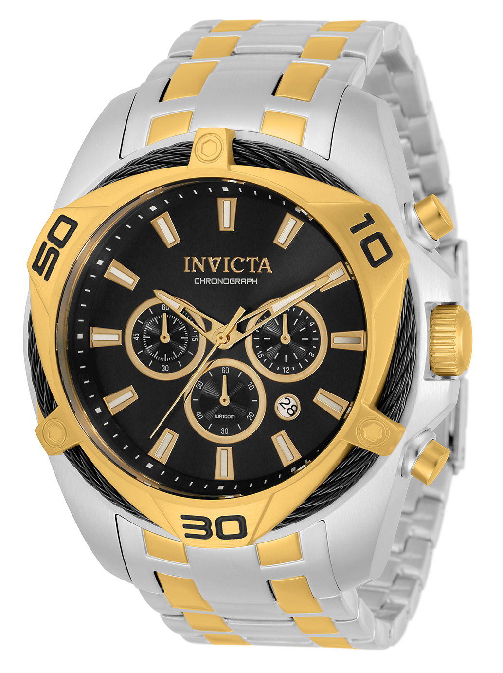 Invicta Bolt Quartz Mens Watch - 50mm Stainless Steel Case, Stainless Steel Band, Gold, Steel (34124)
