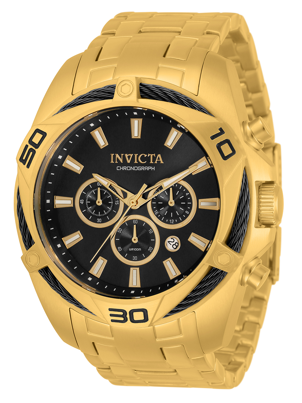 Invicta Bolt Quartz Mens Watch - 50mm Stainless Steel Case, Stainless Steel Band, Gold (34119)