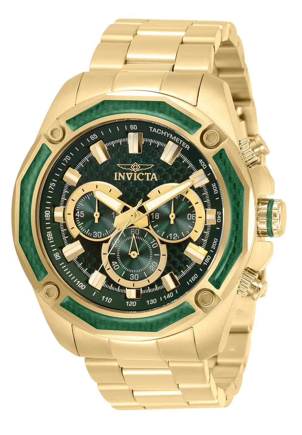 Invicta Aviator Quartz Mens Watch - 48mm Stainless Steel Case, Stainless Steel Band, Gold (34157)