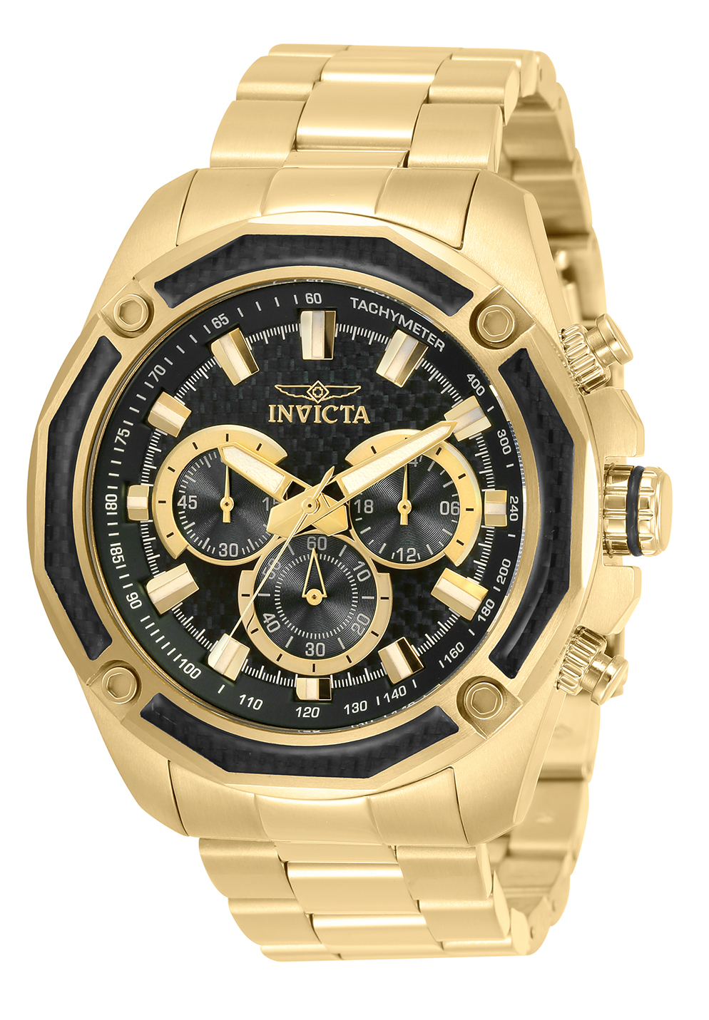 Invicta Aviator Quartz Mens Watch - 48mm Stainless Steel Case, Stainless Steel Band, Gold (34158)