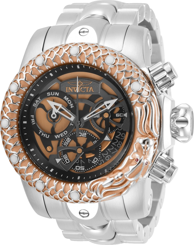 Invicta Men＆#39;s Venom Stainless Steel Quartz Watch with Silicone Strap, Black, 26 (Model: 29761)