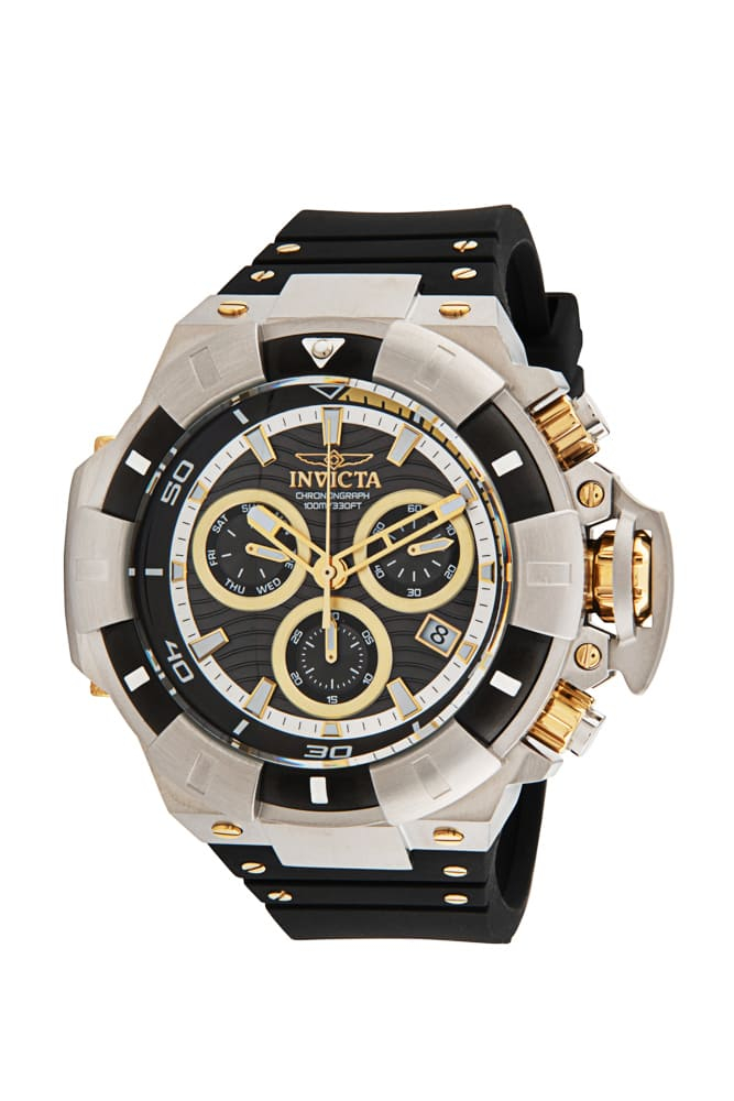 Invicta Akula Quartz Mens Watch - 52.5mm Stainless Steel Case, Silicone/SS Band, Black, Gold (31891)