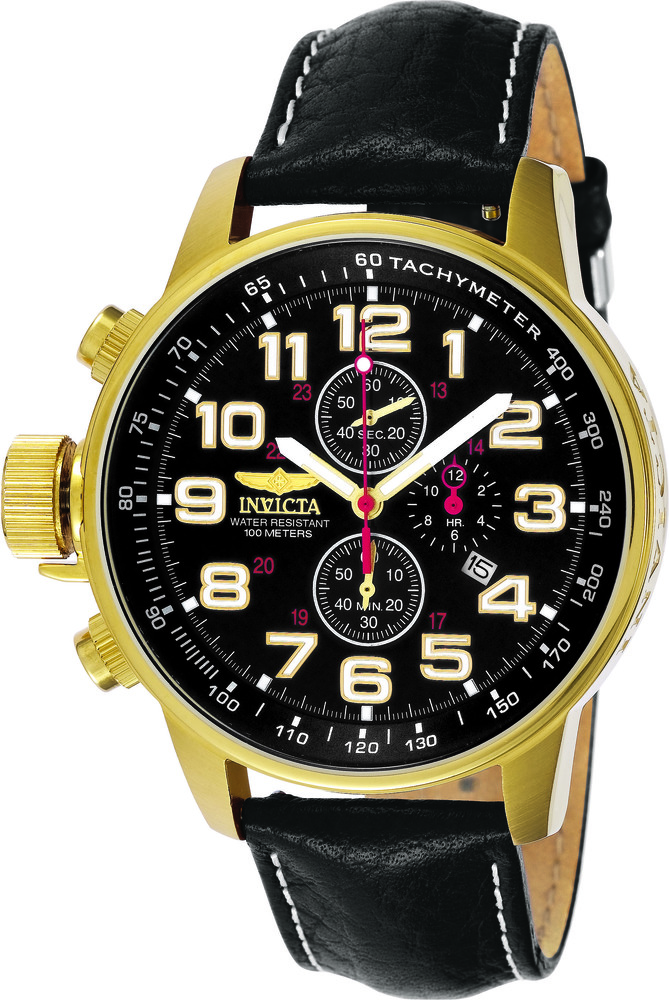 Invicta I-Force Quartz Watch - Gold case with Black tone Leather band - Model 3330