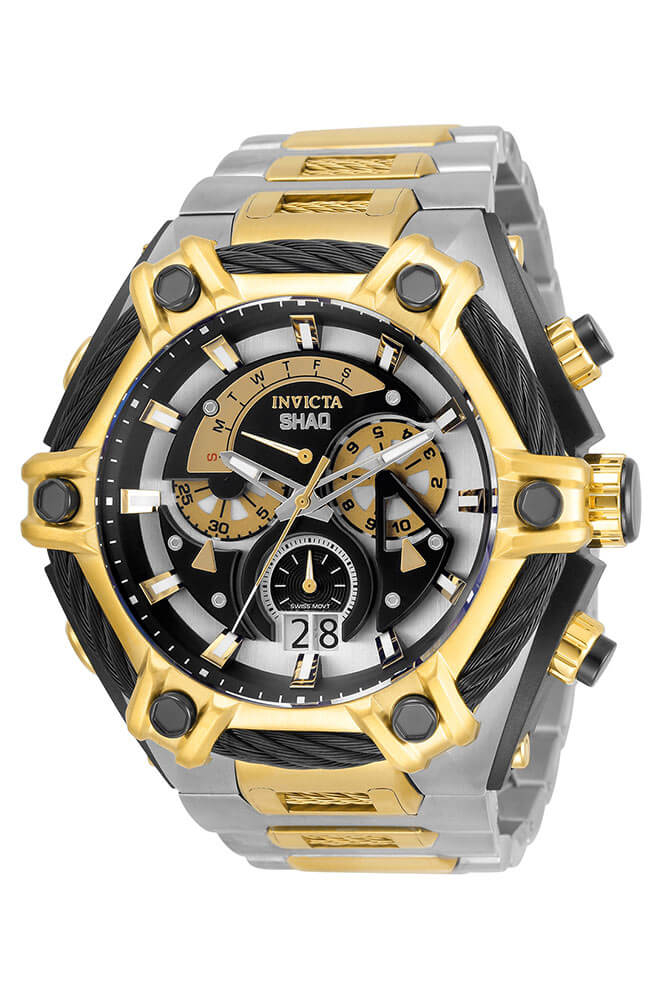Invicta SHAQ Quartz Mens Watch - 60mm Stainless Steel Case, Stainless Steel/Cable Band, Steel, Gold (33683)