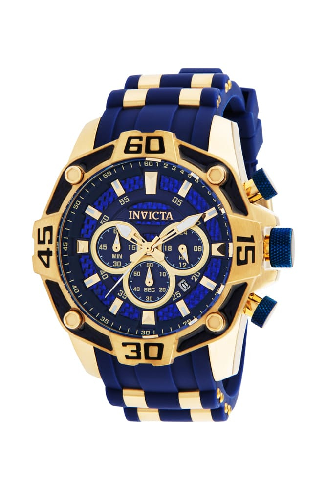 Invicta Pro Diver Quartz Mens Watch - 52mm Stainless Steel Case, Silicone/SS Band, Blue, Gold (33836)