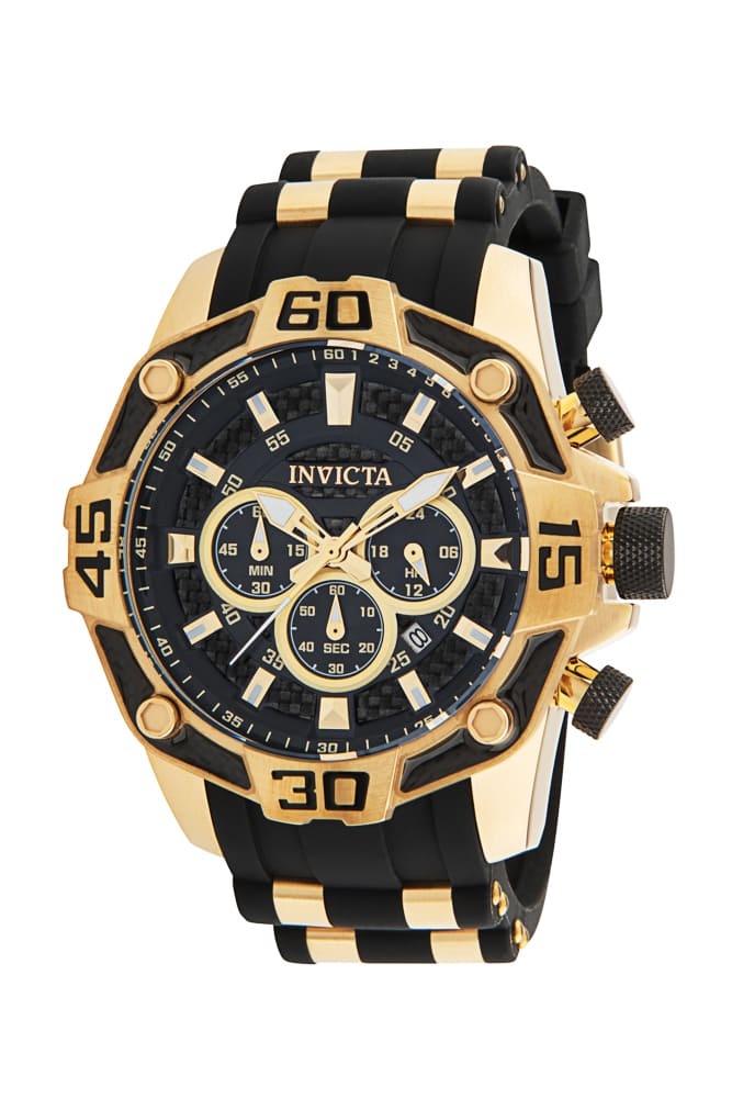 Invicta Pro Diver Quartz Mens Watch - 52mm Stainless Steel Case, Silicone/SS Band, Black, Gold (33837)