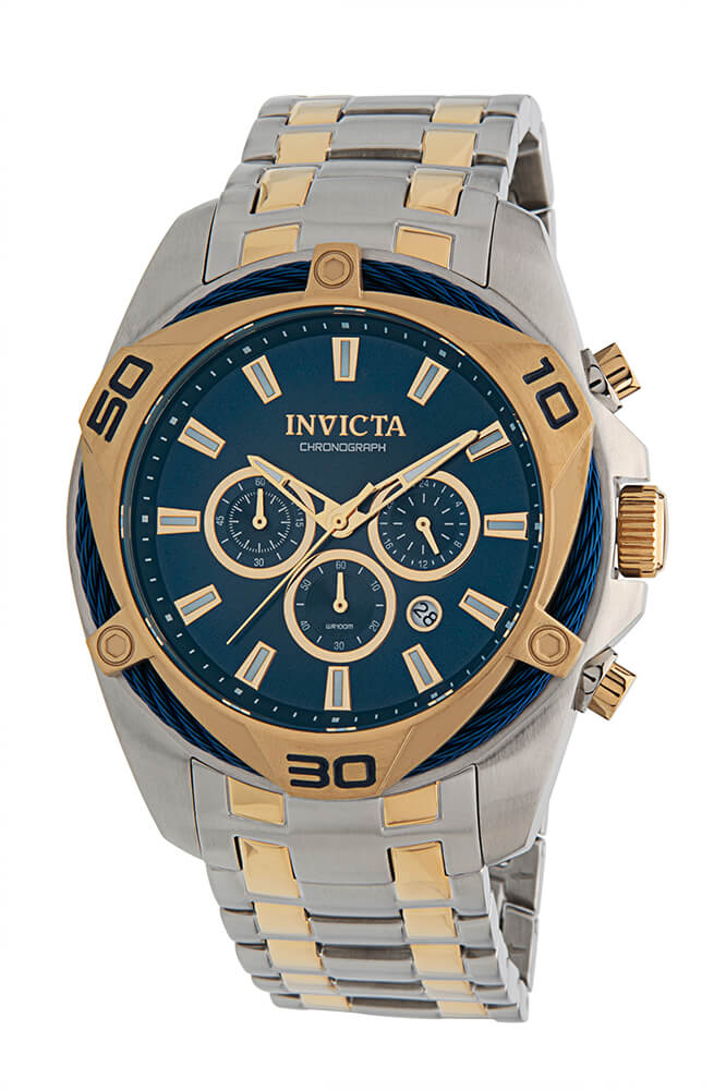 Invicta Bolt Quartz Mens Watch - 50mm Stainless Steel Case, Stainless Steel Band, Gold, Steel (34125)