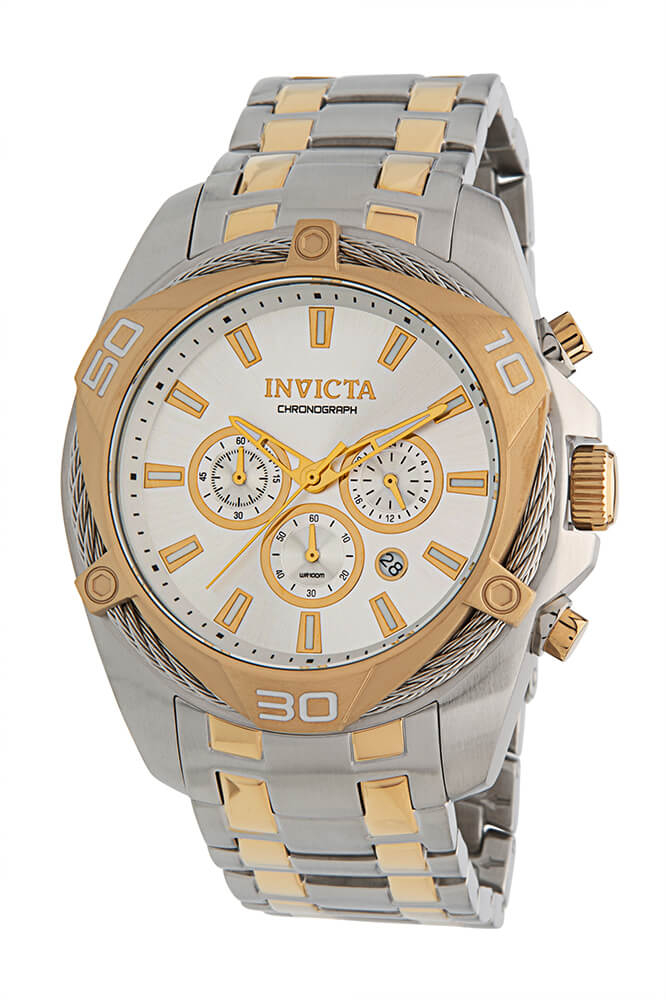 Invicta Bolt Quartz Mens Watch - 50mm Stainless Steel Case, Stainless Steel Band, Gold, Steel (34126)