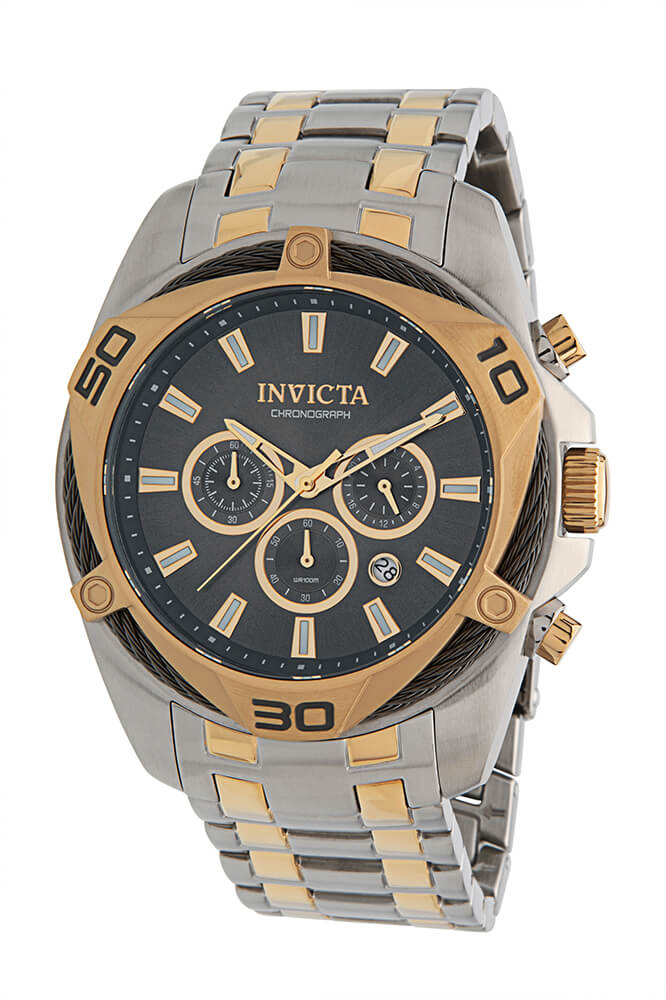 Invicta Bolt Quartz Mens Watch - 50mm Stainless Steel Case, Stainless Steel Band, Gold, Steel (34127)