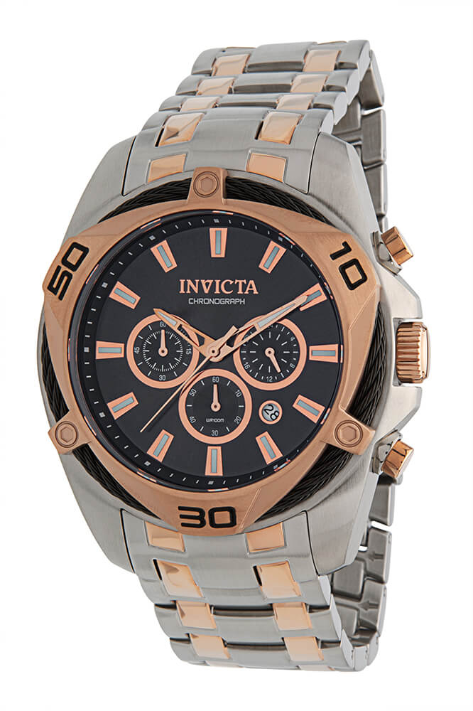 Invicta Bolt Quartz Mens Watch - 50mm Stainless Steel Case, Stainless Steel Band, Steel, Rose Gold (34129)