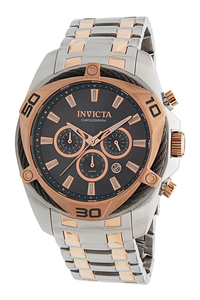 Invicta Bolt Quartz Mens Watch - 50mm Stainless Steel Case, Stainless Steel Band, Steel, Rose Gold (34135)