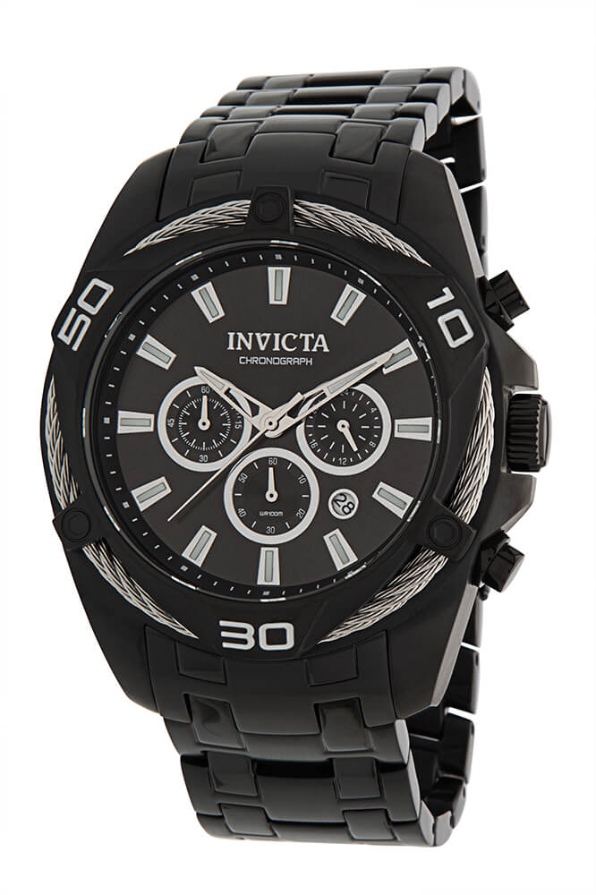 Invicta Bolt Quartz Mens Watch - 50mm Stainless Steel Case, Stainless Steel Band, Black (34136)