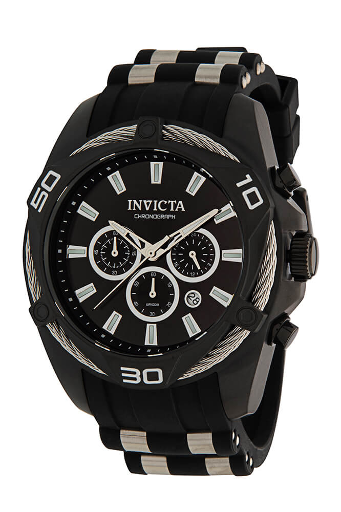 Invicta Bolt Quartz Mens Watch - 50mm Stainless Steel Case, Silicone/SS Band, Black, Steel (34145)