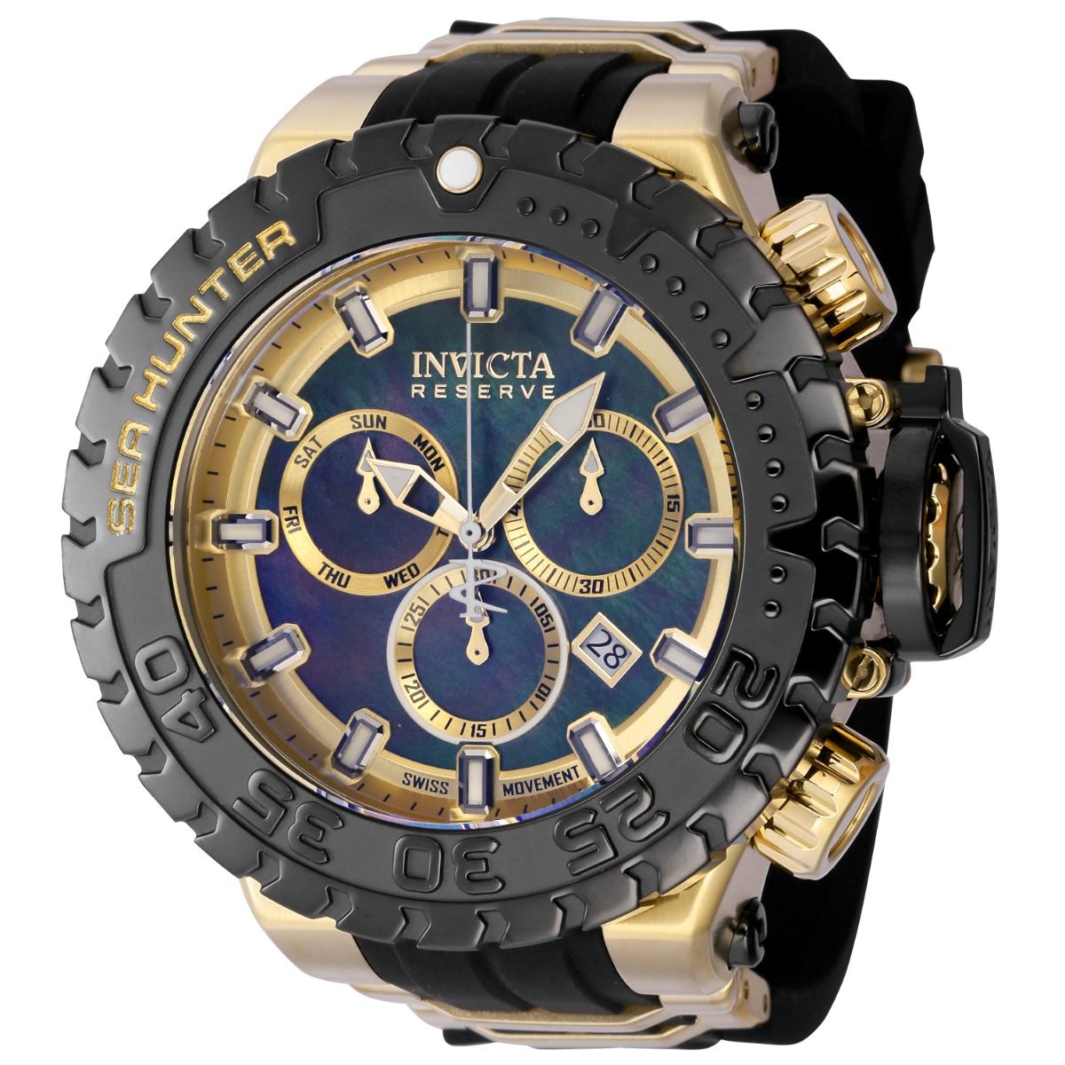 Invicta Reserve Sea Hunter Swiss Ronda Z60 Caliber Men s Watch w Mother of Pearl Dial 57mm Gold Black 41006