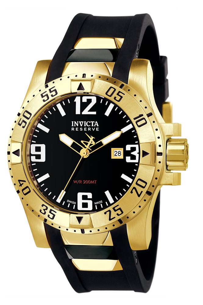 Invicta Excursion Quartz Watch - Gold case with Gold, Black tone Stainless Steel, Polyurethane band - Model 6255