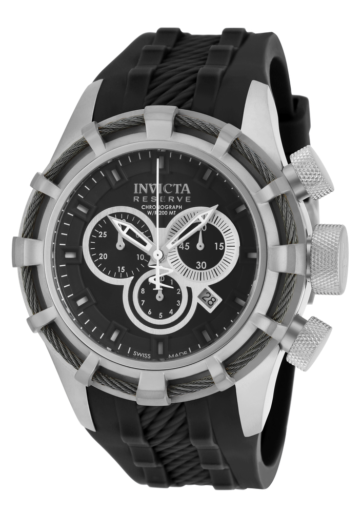 Pre-Owned Invicta Bolt Quartz Mens Watch - 50mm Stainless Steel Case, Silicone Band, Black (90001)