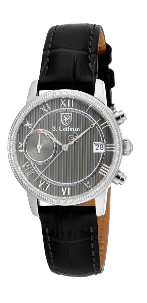 S. Coifman Swiss Movement Quartz Watch - Stainless Steel case with Black tone Leather band - Model SC0334