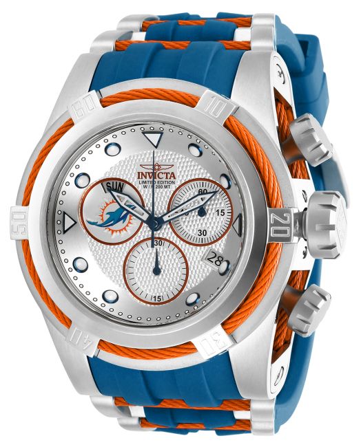 Invicta NFL Miami Dolphins Swiss Ronda Z60 Caliber Men's Watch - 52.5mm,  Steel, Blue, Orange (33058)