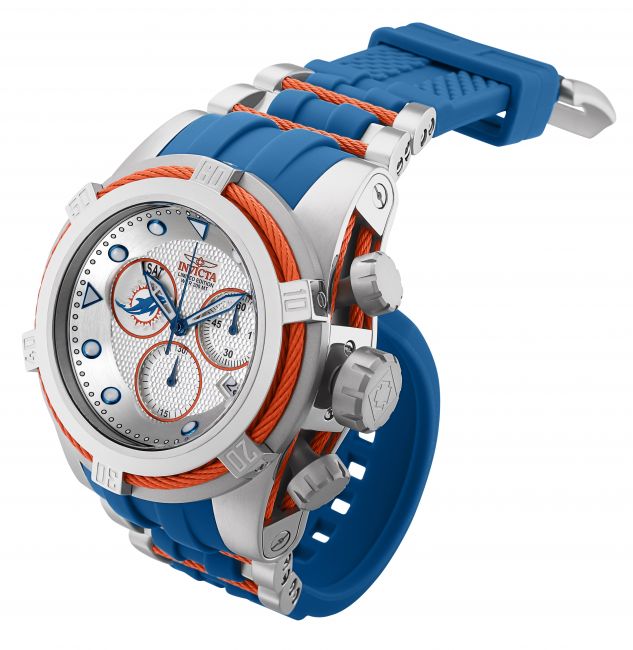 Invicta NFL Miami Dolphins Swiss Ronda Z60 Caliber Men's Watch - 52.5mm,  Steel, Blue, Orange (33058)