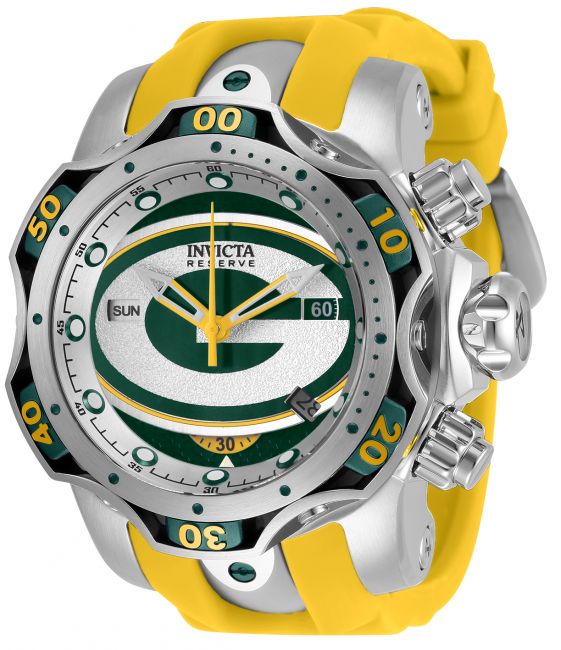 Invicta NFL Green Bay Packers Swiss Ronda Z60 Caliber Men's Watch - 52.5mm,  Steel, Yellow, Green (33072)