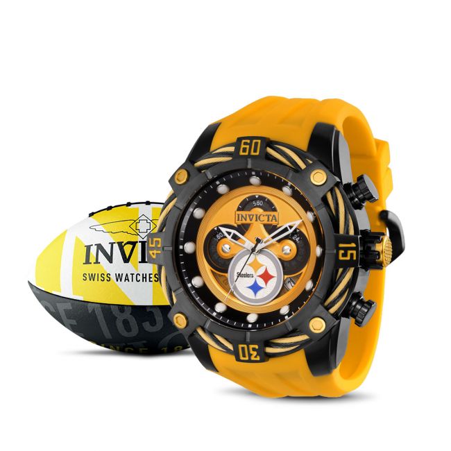 Invicta NFL Pittsburgh Steelers Men's 52mm Silicone Chronograph Watch 35862