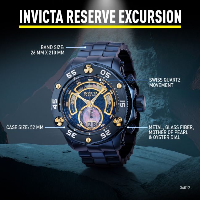 Invicta Reserve Excursion Men's Watch w/Mother of Pearl, Oyster Dial -  52.00mm, Dark Blue (36012)