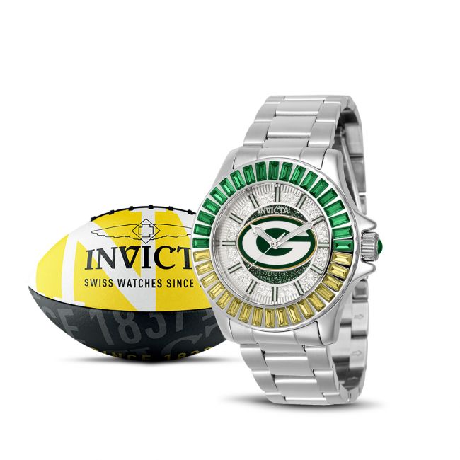 Invicta Nfl Green Bay Packers Quartz Silver Dial Watch in Black