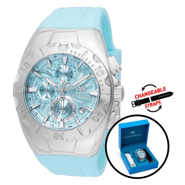 TechnoMarine Cruise Original Men's Watch - 44mm, Black, White, Light Blue with Interchangeable Strap (TM-124003)