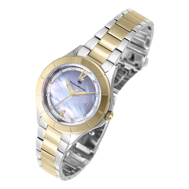 TechnoMarine Luna Tides Women's Watch w/ Mother of Pearl Dial - 33mm, Gold, Steel (TM-826004)