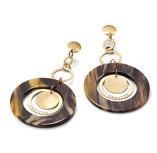 INVICTA Jewelry MELISSA Earrings None 19.4 Silver 925 and Acrylic Resin Yellow Gold+Brown - Model J0157