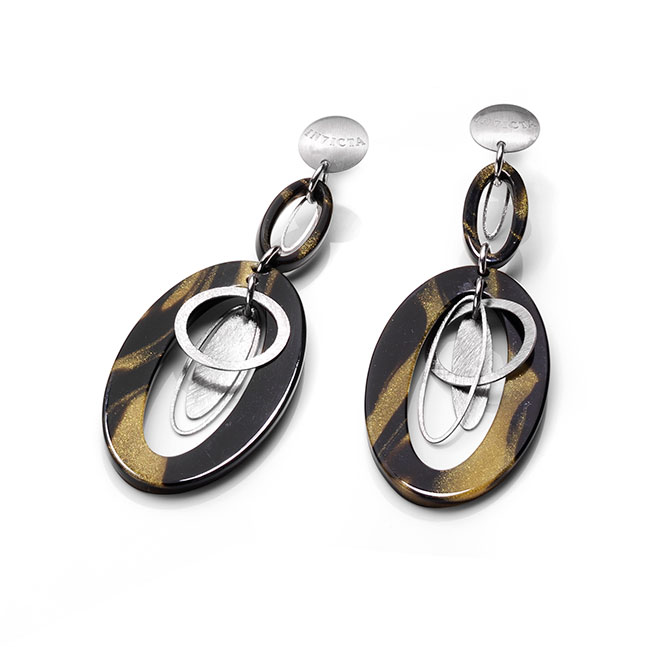 INVICTA Jewelry MELISSA Earrings None 11 Silver 925 and Acrylic Resin Rhodium+Black+Gold Shimmer - Model J0160