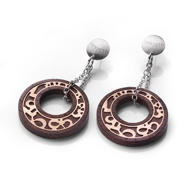 INVICTA Jewelry NUMBERS Earrings None 9 Silver 925 and Wenge Wood Rhodium+Rose Gold+Wood - Model J0171