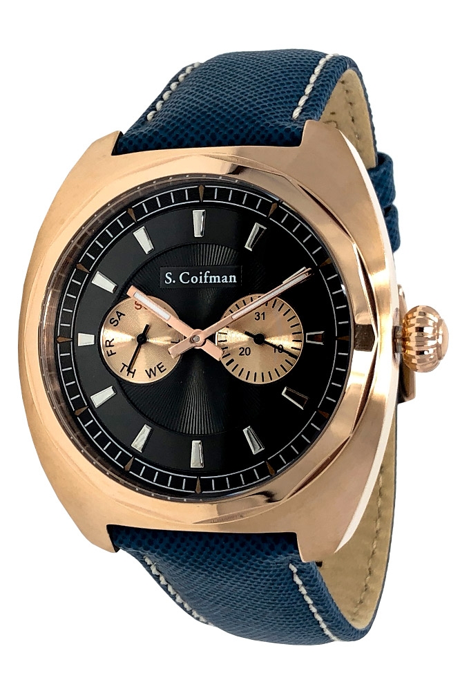 S .Coifman Men%27s Leather Mens Quartz 43 mm Rose Gold Case Grey Dial - Model SC0453