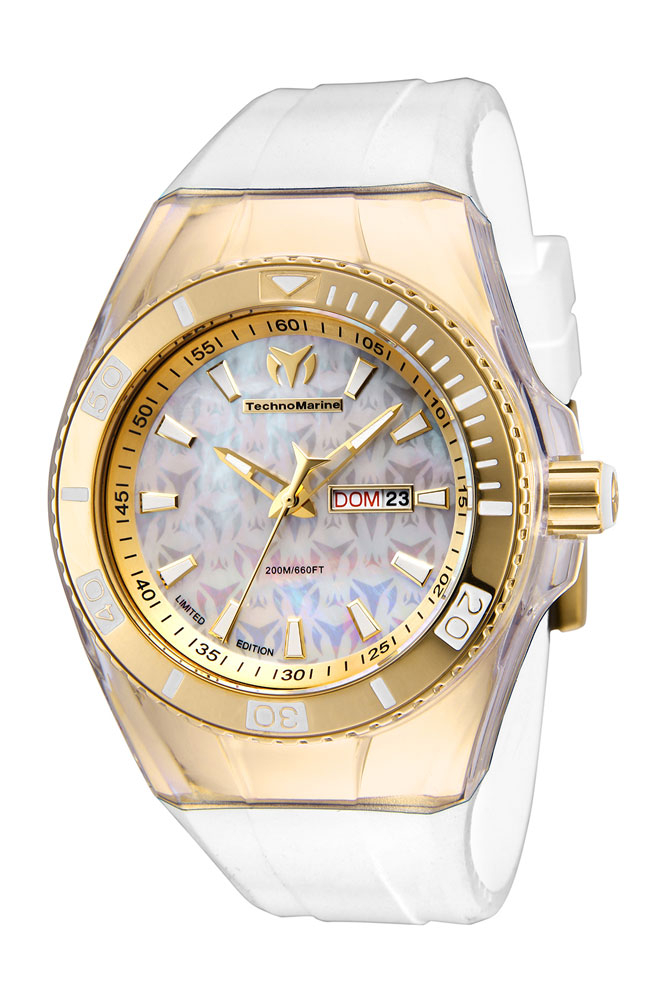 TechnoMarine Cruise Monogram 45mm watch with Gold White dial PC33 Quartz - Model TM-115373
