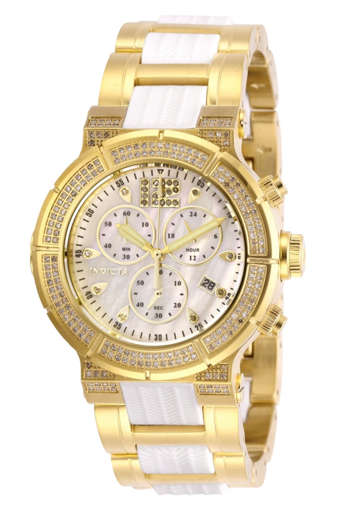 Pre-Owned Invicta Ocean Reef Quartz Women's Watch w/ 0.95 Carat Diamonds - 40mm Stainless Steel Case, SS/Polyurethane Band, Gold, White (AIC-0184)