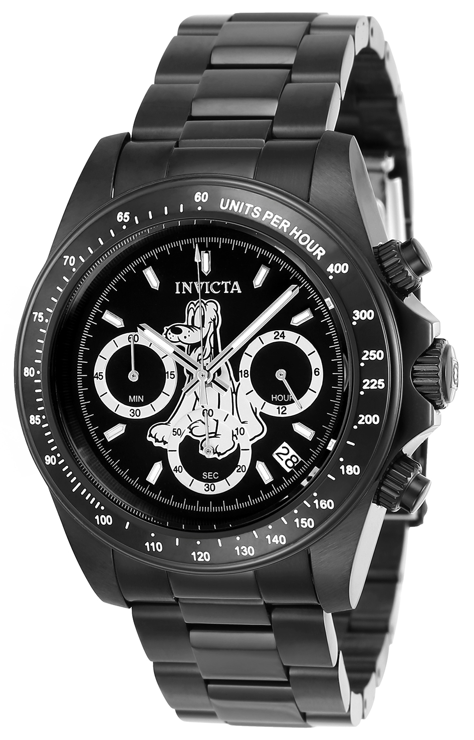 #1 LIMITED EDITION - Invicta Disney Limited Edition Pluto Quartz Mens Watch - 39.5mm Stainless Steel Case, Stainless Steel Band, Black (24399)