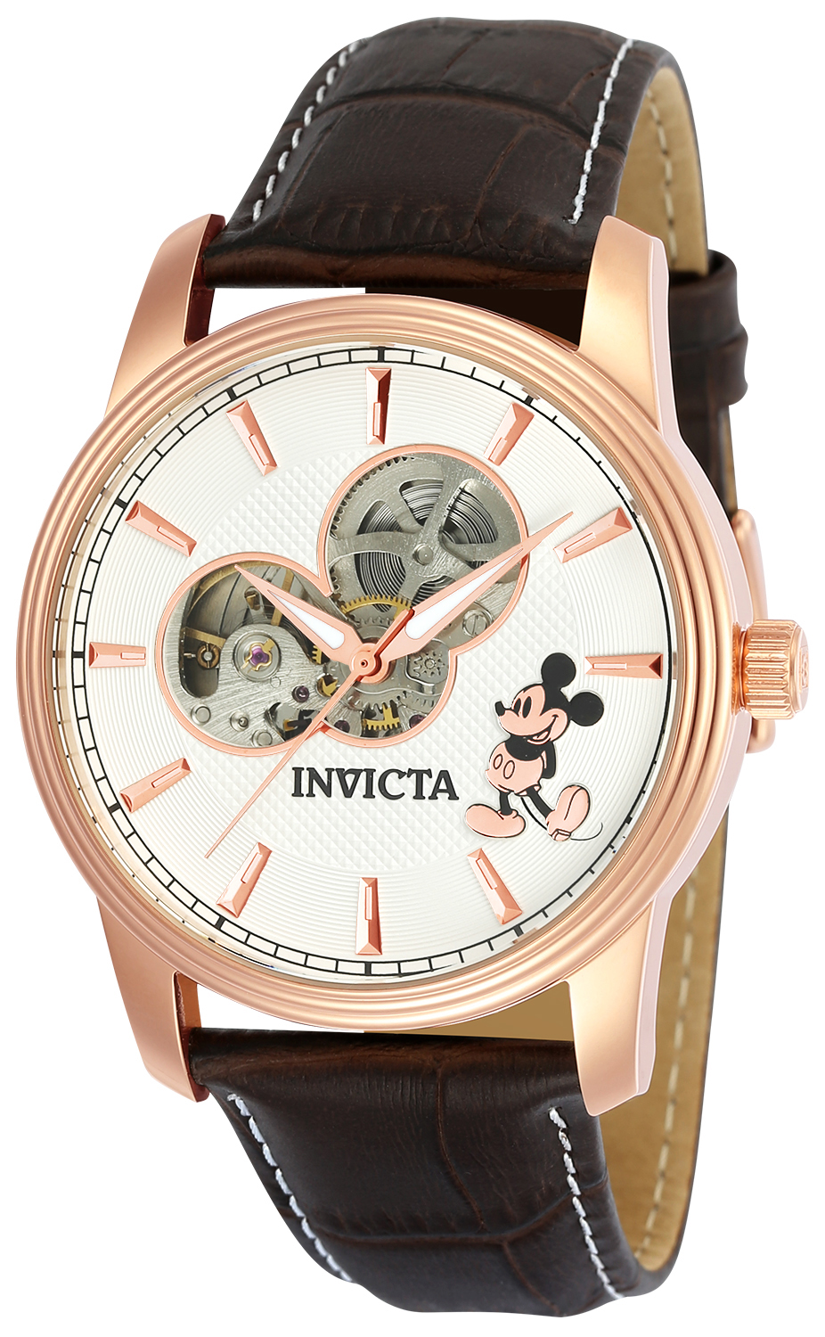 #1 LIMITED EDITION - Invicta Disney Limited Edition Mickey Mouse Automatic Mens Watch - 44mm Stainless Steel Case, Leather Band, Brown (24502)