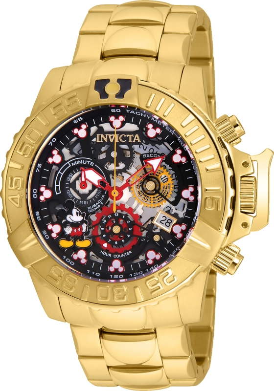 #1 LIMITED EDITION - Invicta Disney Limited Edition Mickey Mouse Quartz Mens Watch - 47mm Stainless Steel Case, Stainless Steel Band, Gold (24504)
