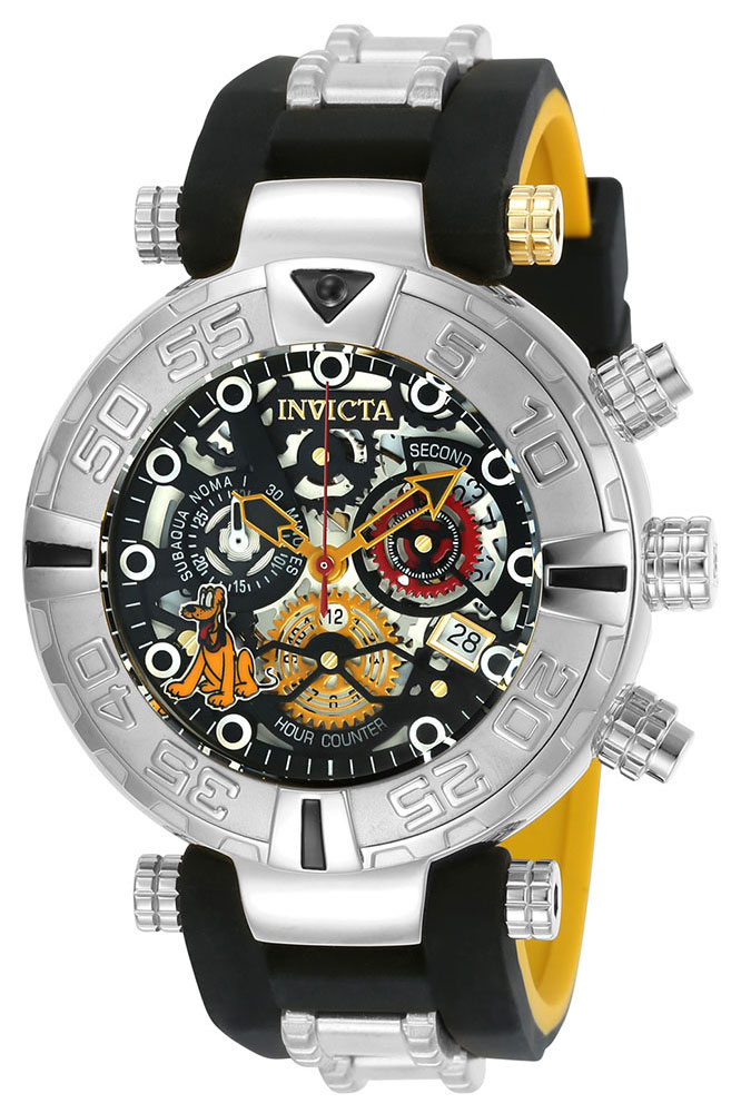 #1 LIMITED EDITION - Invicta Disney Limited Edition Pluto Quartz Mens Watch - 47mm Stainless Steel Case, Silicone Band, Black, Yellow (24517)