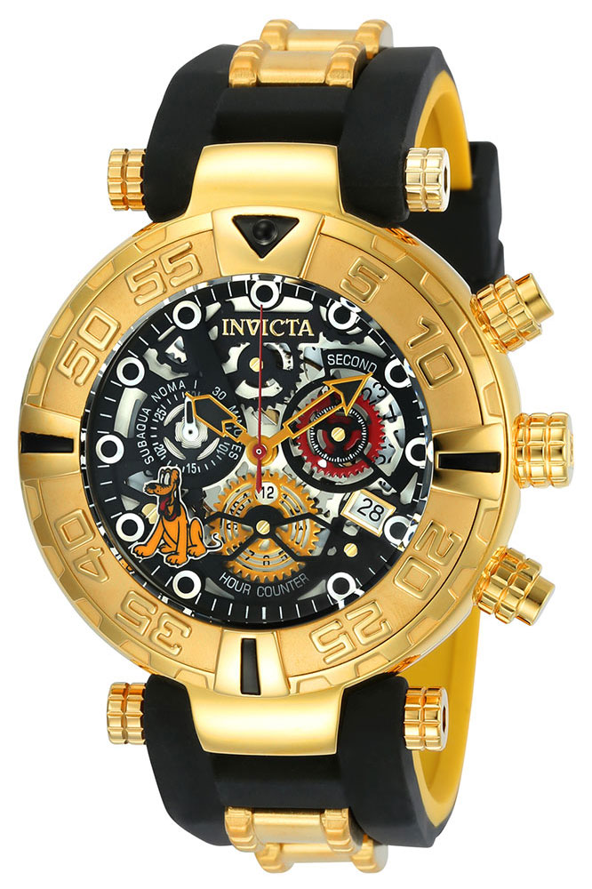#1 LIMITED EDITION - Invicta Disney Limited Edition Pluto Quartz Mens Watch - 47mm Stainless Steel Case, Silicone Band, Black, Yellow (24518)