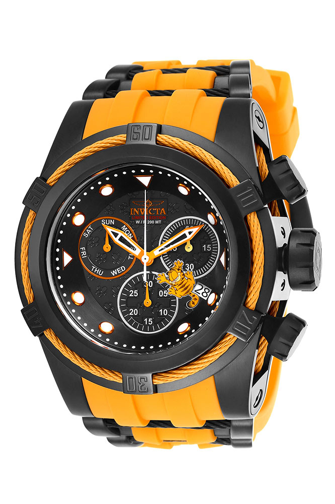 #1 LIMITED EDITION - Invicta Character Collection Garfield Quartz Mens Watch - 53mm Stainless Steel Case, SS/Silicone Band, Black, Orange (25002)