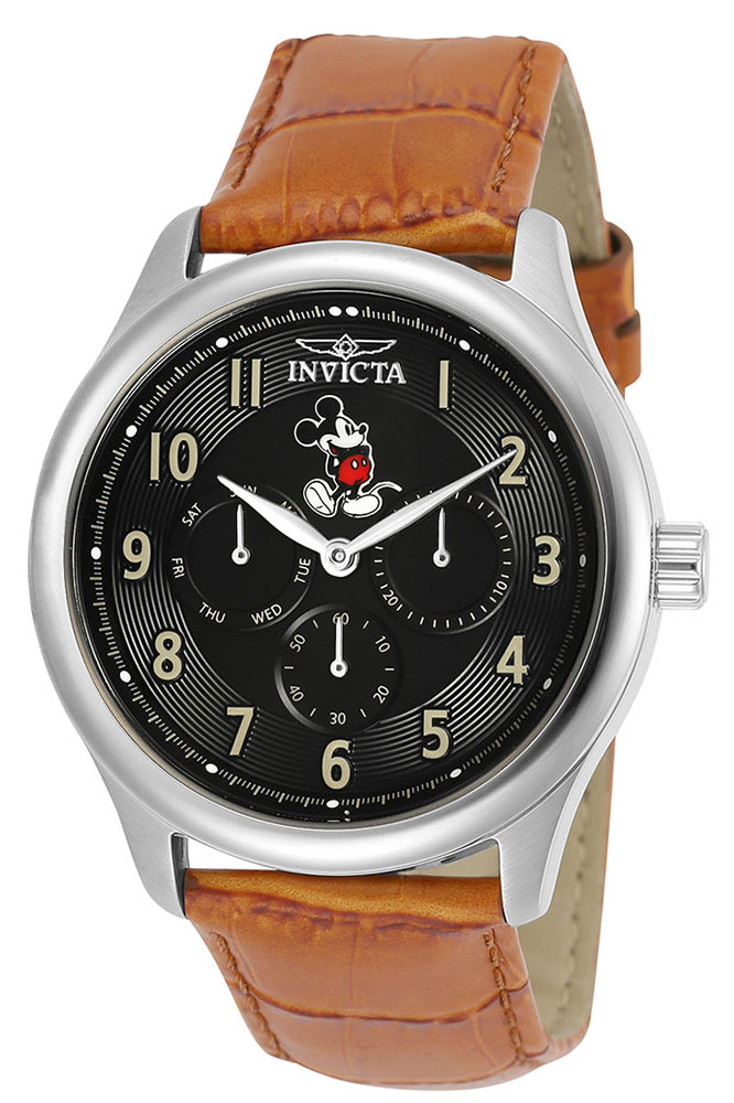 #1 LIMITED EDITION - Invicta Disney Limited Edition Mickey Mouse Quartz Mens Watch - 43mm Stainless Steel Case, Leather Band, Light Brown (25166)