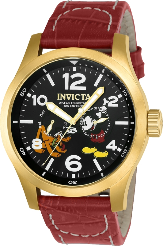 #1 LIMITED EDITION - Invicta Disney Limited Edition Mickey Mouse Quartz Mens Watch - 48mm Stainless Steel Case, Leather Band, Red (25364)