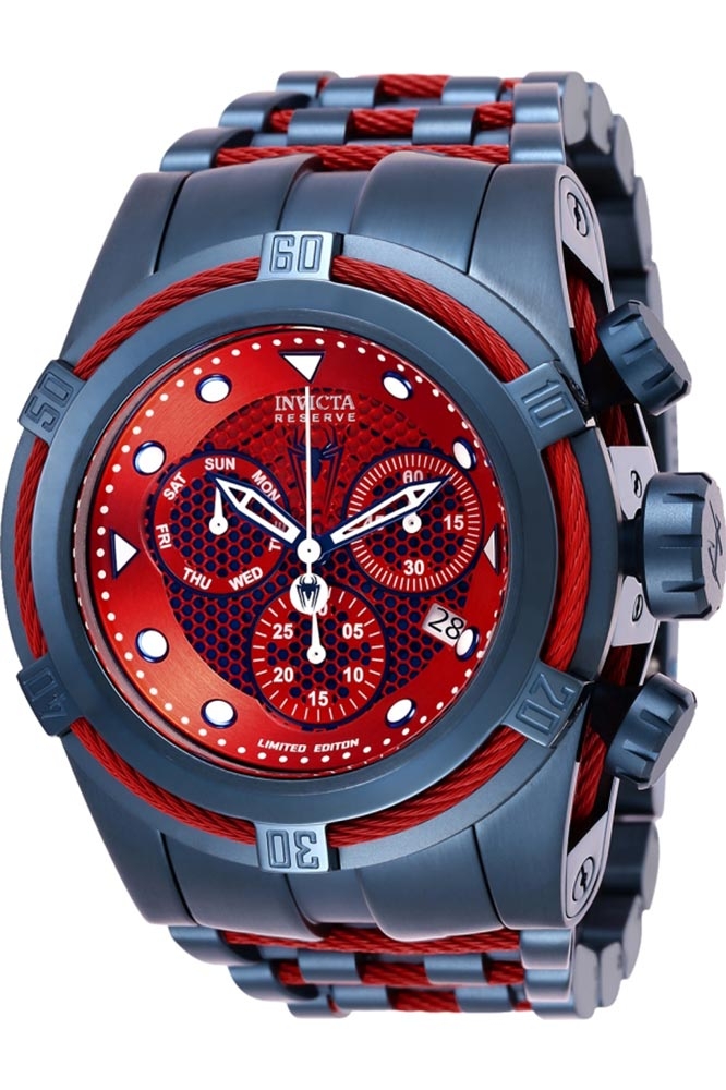 #1 LIMITED EDITION - Invicta Marvel Spiderman Quartz Mens Watch - 53mm Stainless Steel Case, Stainless Steel Band, Red, Dark Blue (26012)