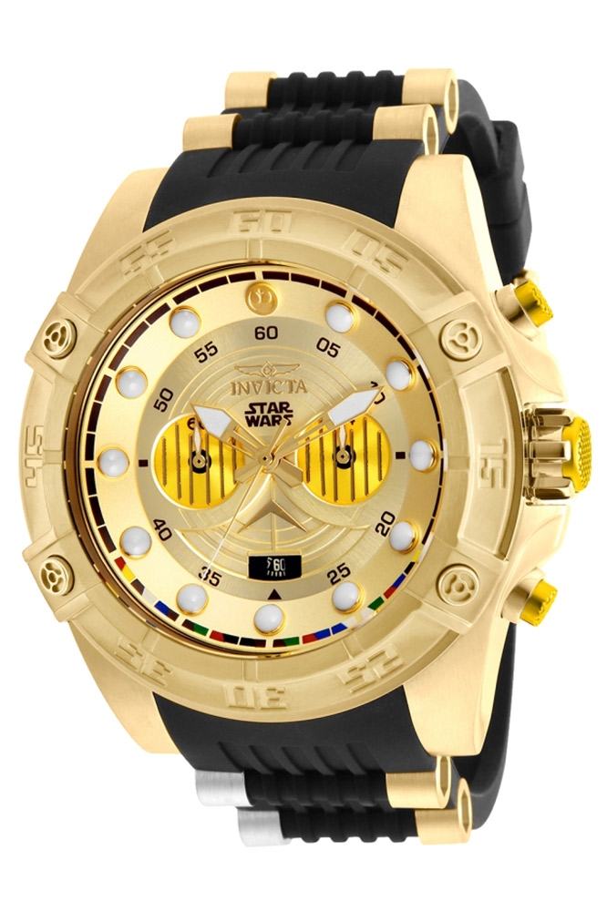 #1 LIMITED EDITION - Invicta Star Wars C-3PO Quartz Mens Watch - 52mm Stainless Steel Case, Stainless Steel, Silicone Band, Steel, Gold, Black (26067)
